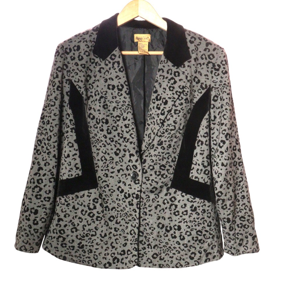 Midnight Velvet Women Black Burnout Blazer Jacket Cheetah Goth Witch Plus Sz 18W